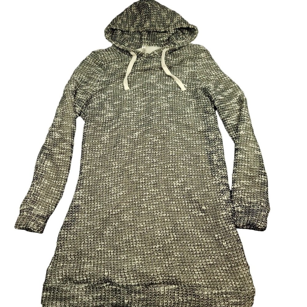 Fabletics Womens S Yukon Sweater Dress Hooded Tweed‎ Shift Black Ivory Lined